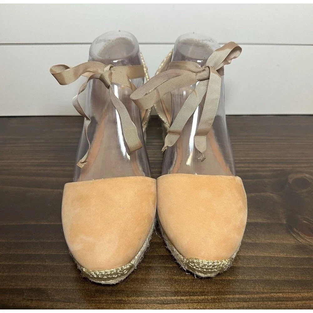 Schutz Wedge Espadrille‎ Tie Ankle Sandals Suede Peach Orange Women's 9 EU 40